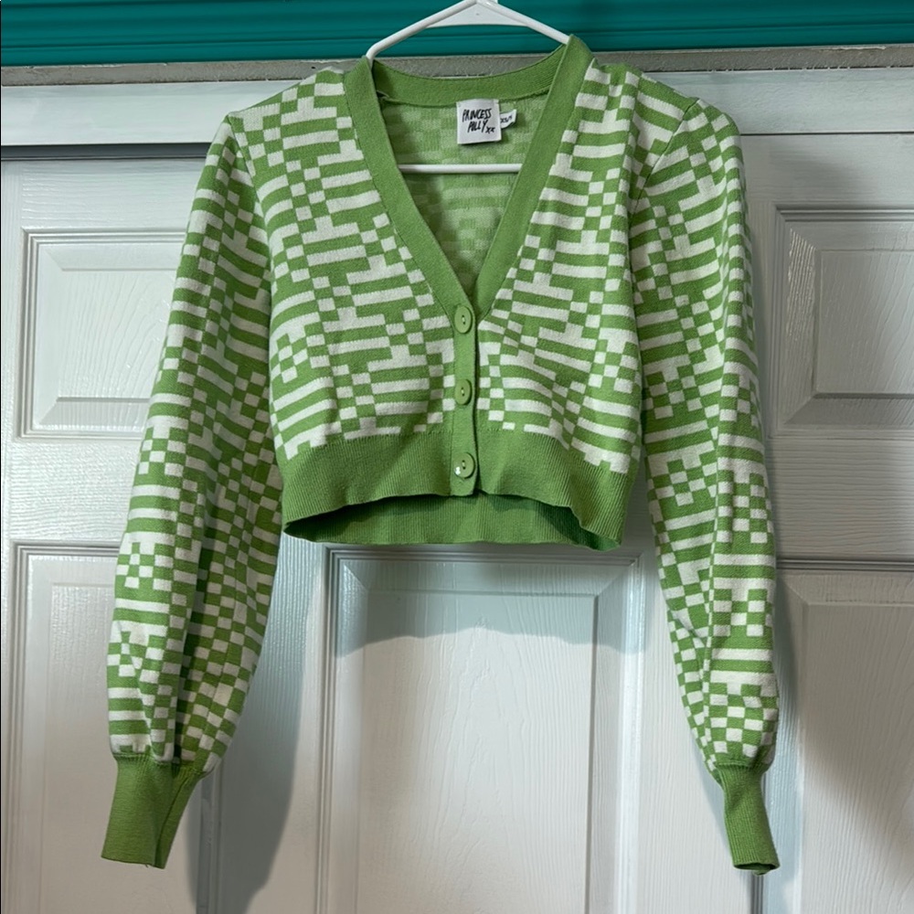 Checkerboard Cardigan Green